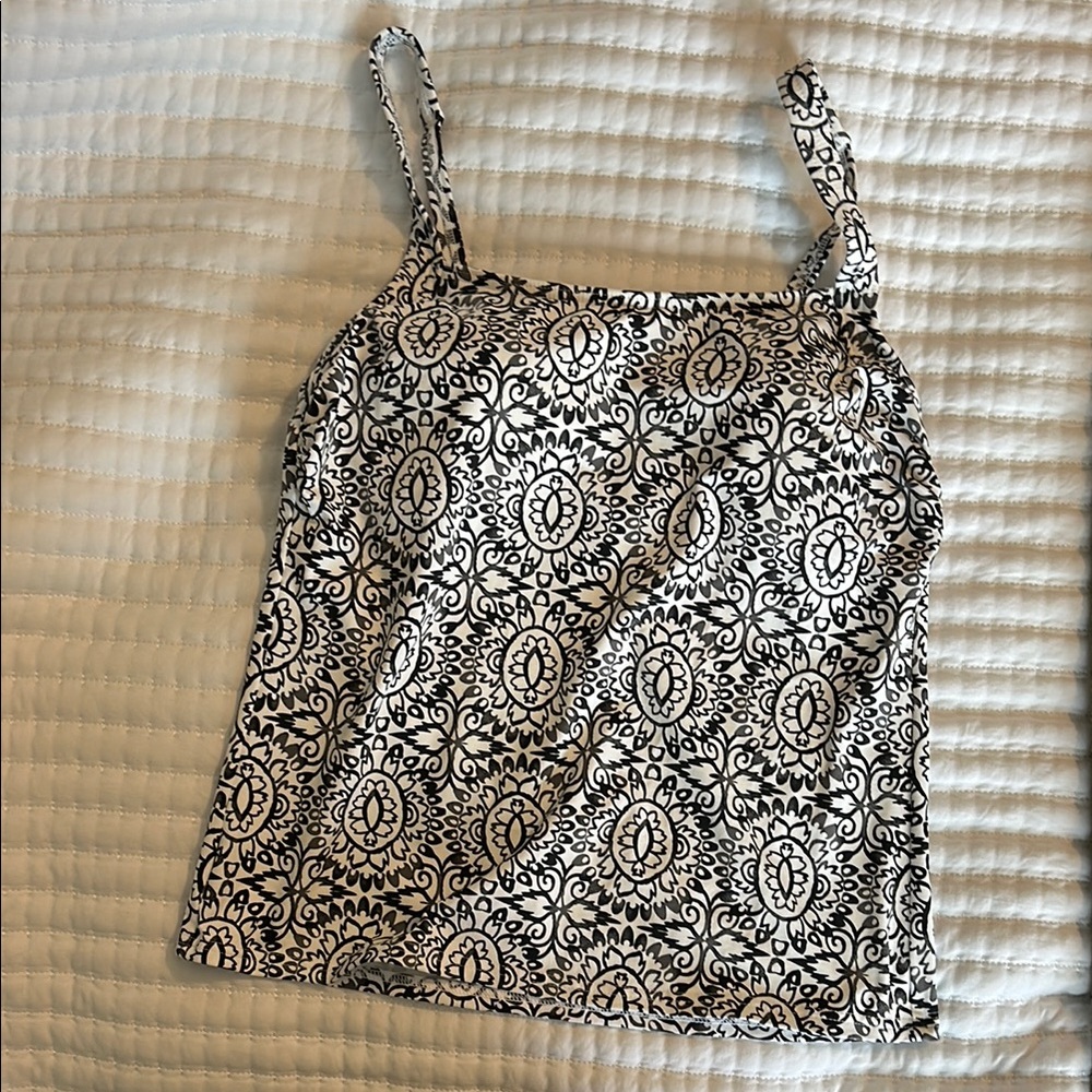 Black and White Patterned Women's Swim Top